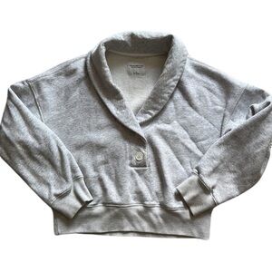 Shawl Collar Henley Sweatshirt - LIGHT HEATHER GREY - Small